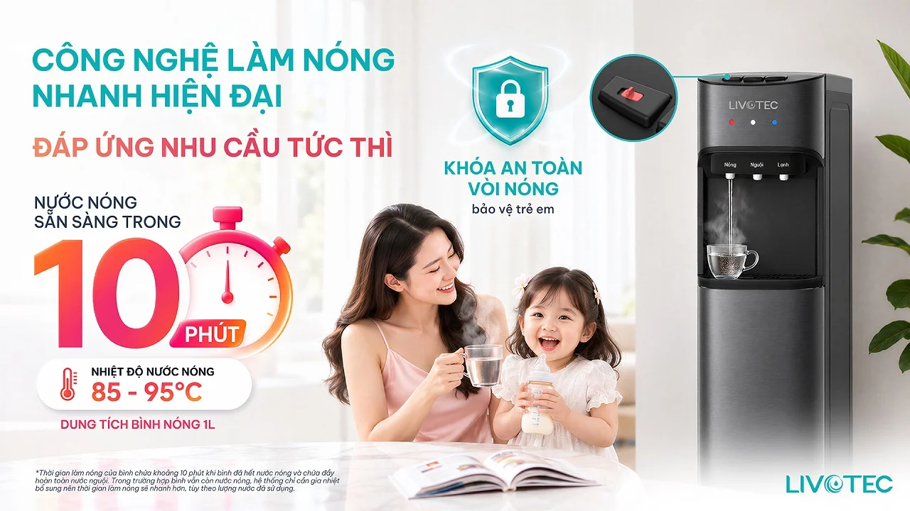 Công nghệ làm nóng nhanh của cây nước nóng lạnh Livotec LD100N