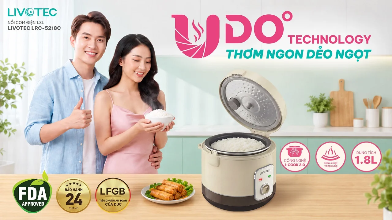 Nấu cơm dẻo ngọt với nồi cơm điện Livotec LRC-5218C
