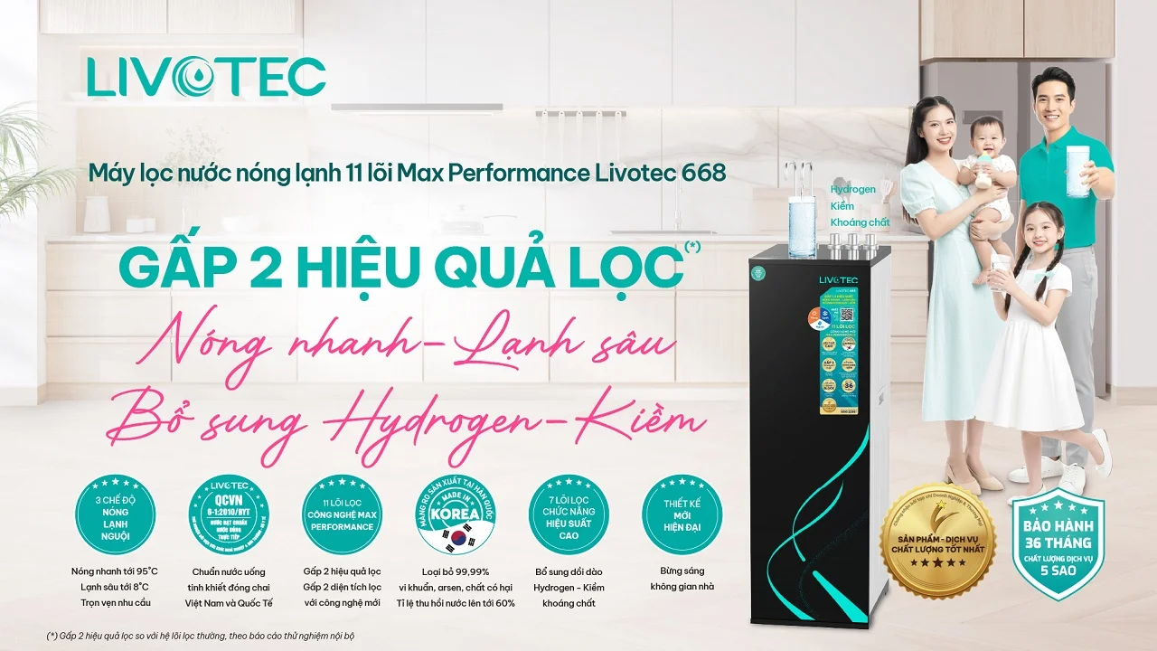Máy lọc nước nóng lạnh Livotec 668 nâng cao hiệu suất gấp 1.5 lần