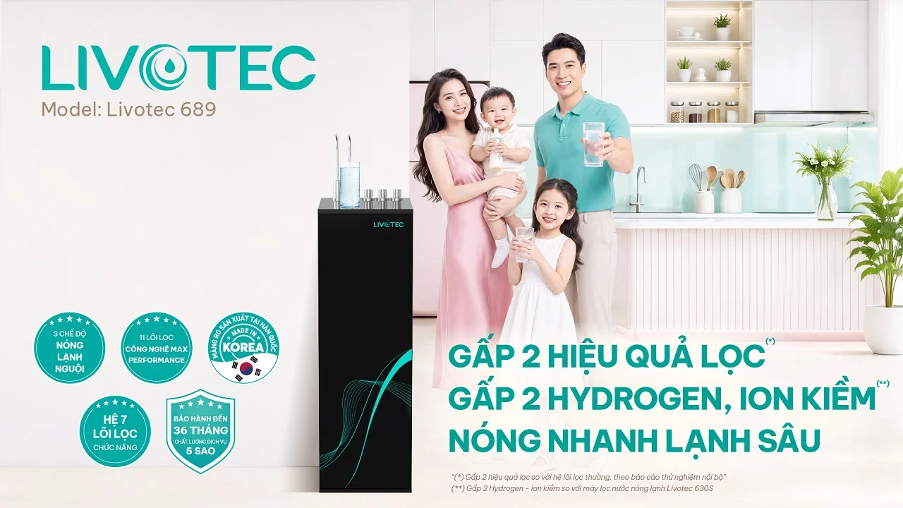 Máy lọc nước nóng lạnh hiệu suất cao Livotec 688 bổ sung gấp 2 ion kiềm và khoáng