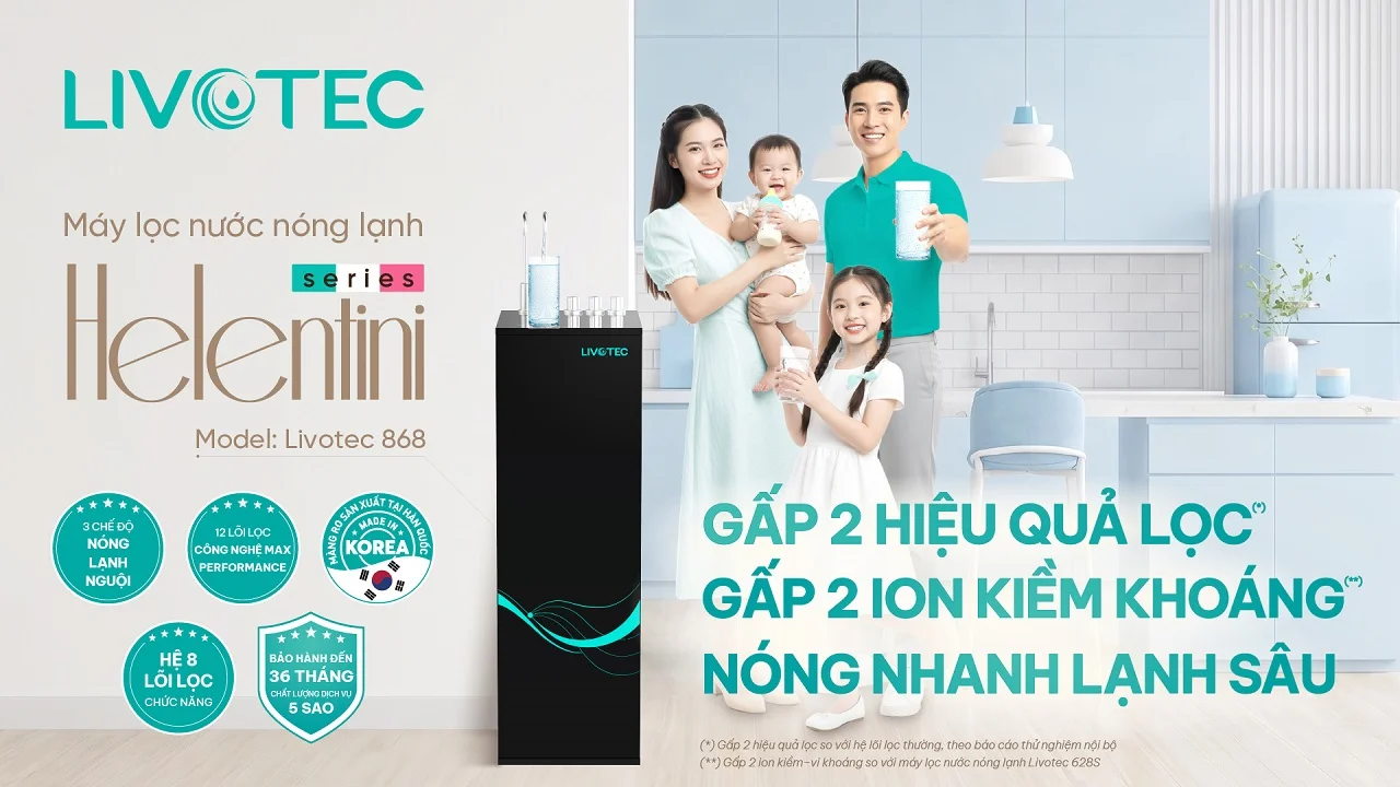 Máy lọc nước nóng lạnh Livotec 868 bổ sung gấp 2 ion kiềm và vi khoáng
