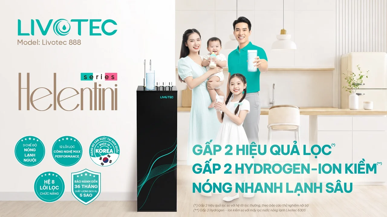 Máy lọc nước nóng lạnh Livotec 888 bổ sung Hydrogen và ion kiềm gấp 2 lần