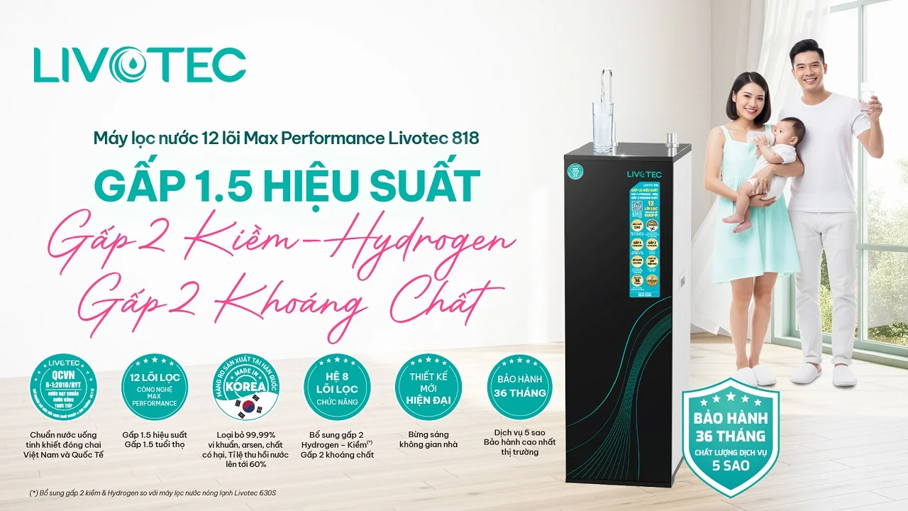 Máy lọc nước RO Livotec 818 lọc sạch vượt trội gấp 1.5 lần