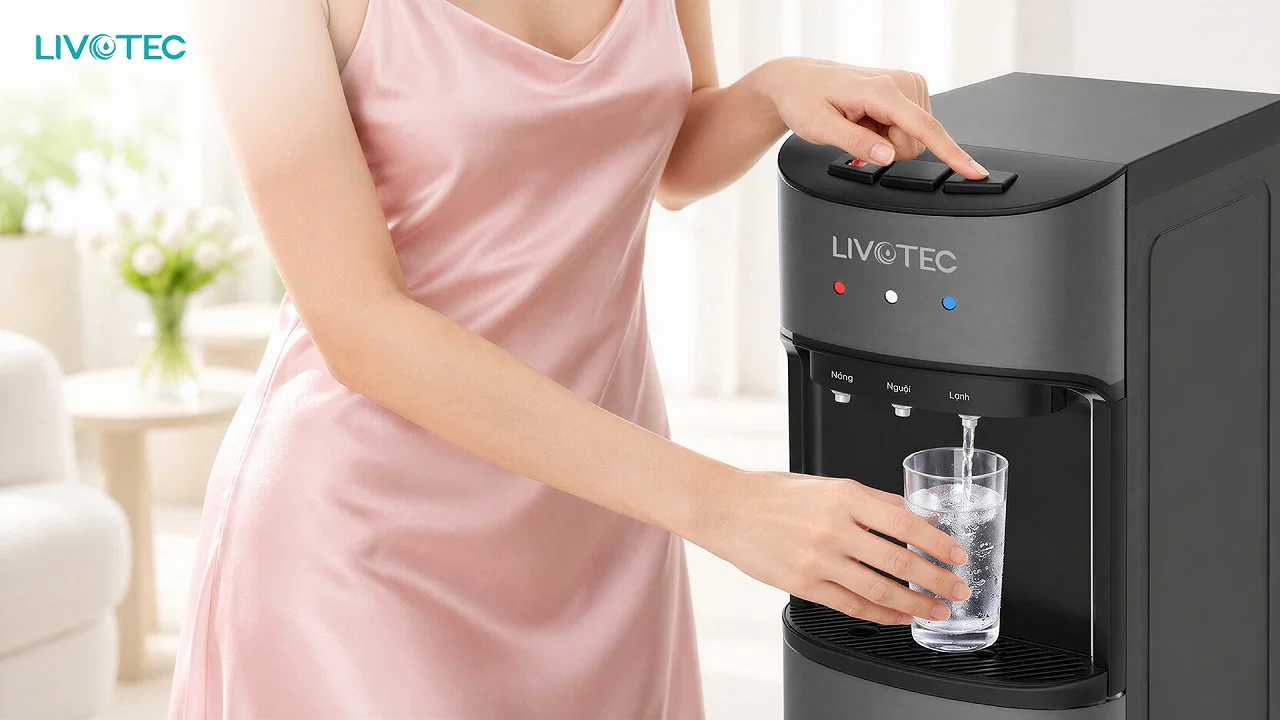 Thiết kế nút nhấn hiện đại trên cây nước Livotec LD100N