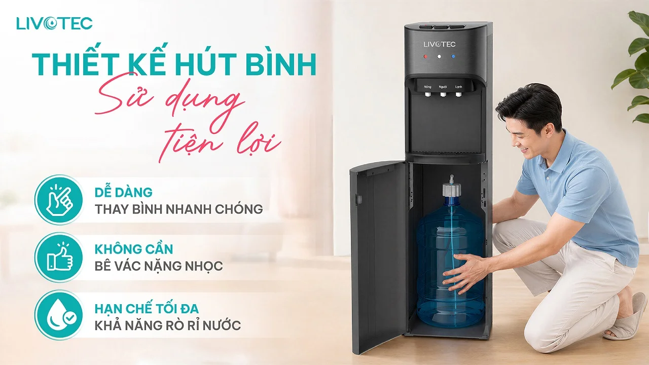 Cây nước nóng lạnh Livotec LD100N thiết kế hút bình tiện lợi