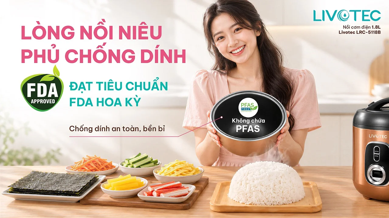 Nồi cơm điện Livotec LRC-5118B chống dính chuẩn FDA Hoa Kỳ