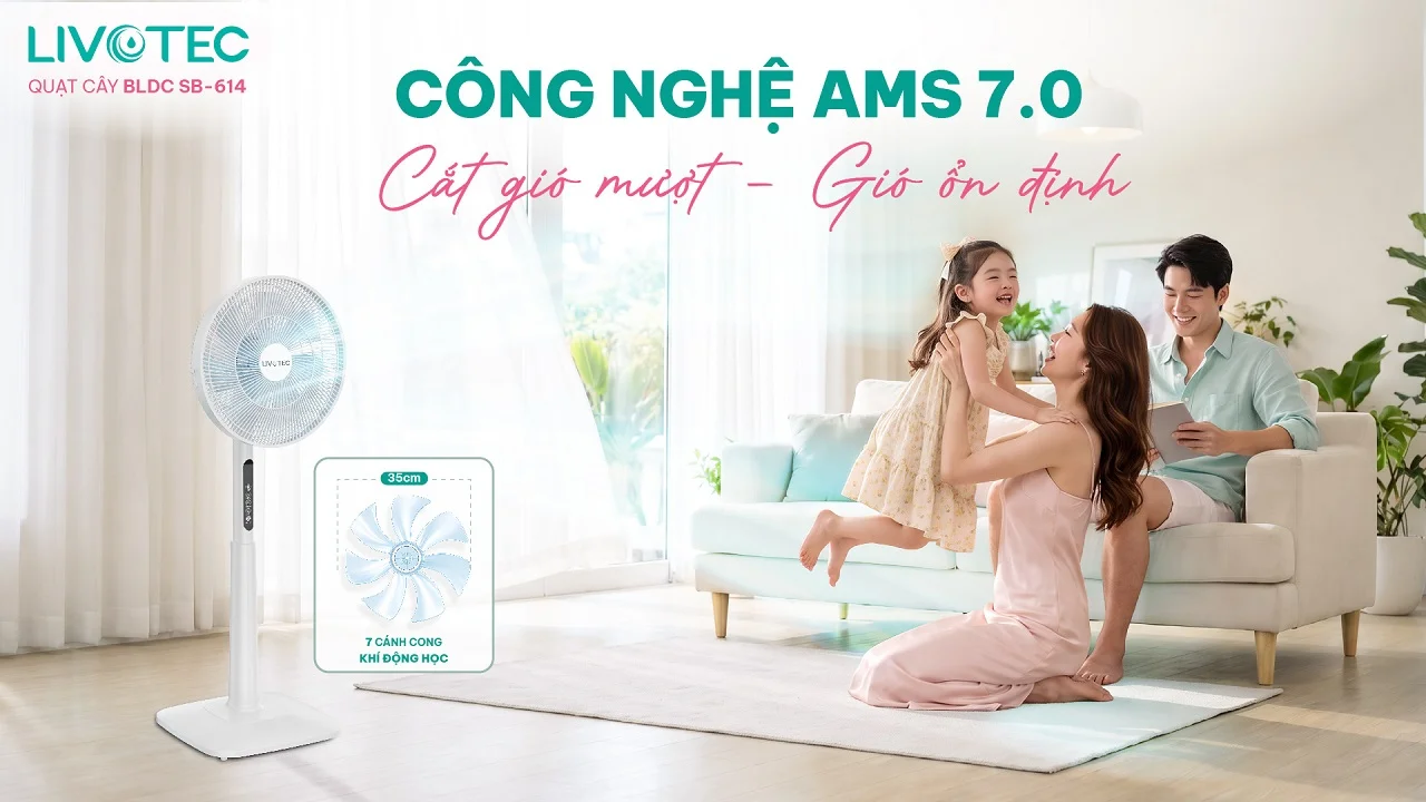 Quạt cây BLDC Livotec SB-614 7 cánh khí động học AMS 7.0