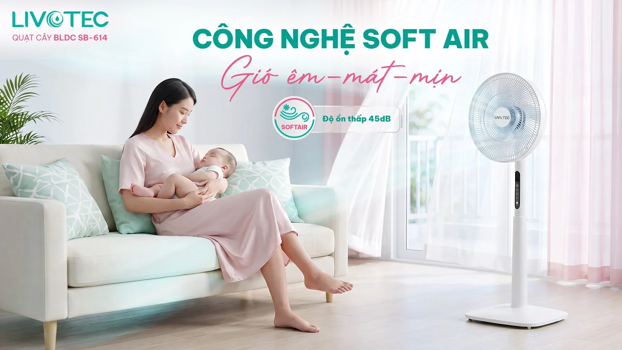 Quạt cây BLDC Livotec SB-614 công nghệ SoftAir cho gió êm mát