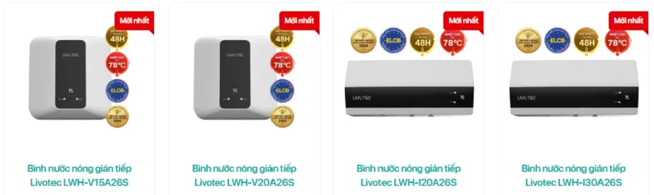 Model bình nước nóng Livotec A25 Series