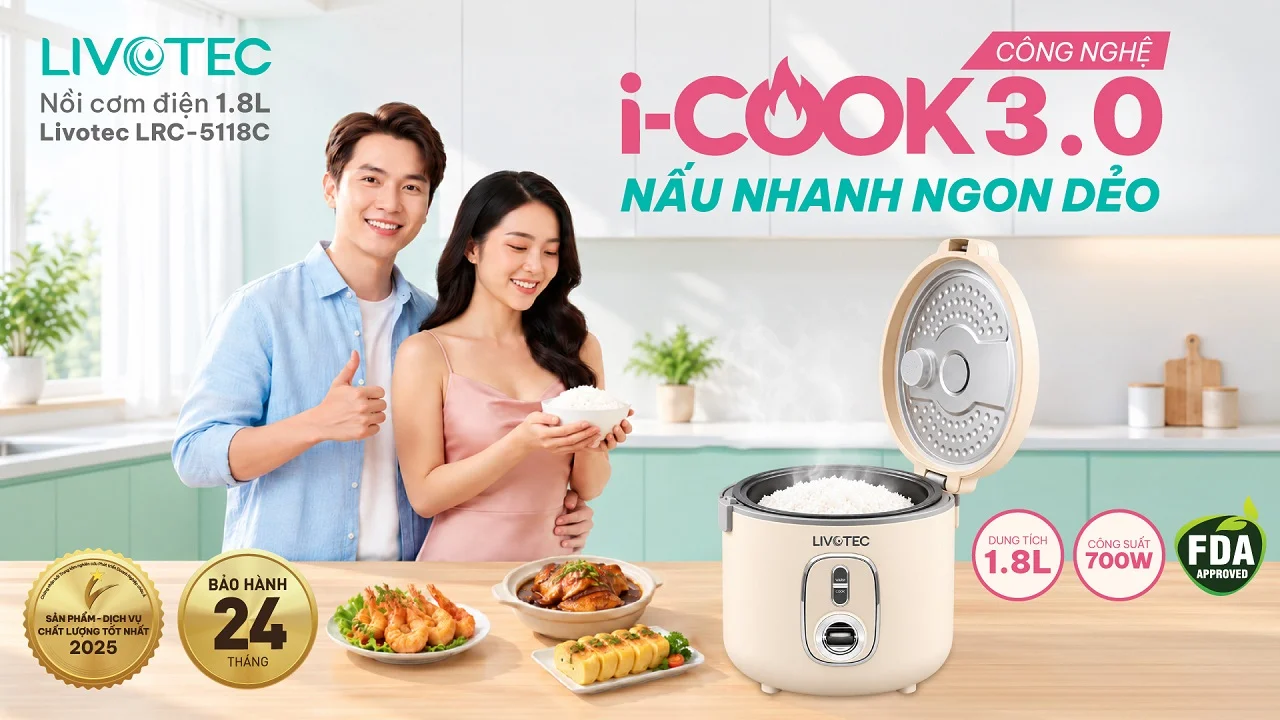 Nấu cơm dẻo ngon tròn vị cùng nồi cơm điện Livotec LRC-5118C