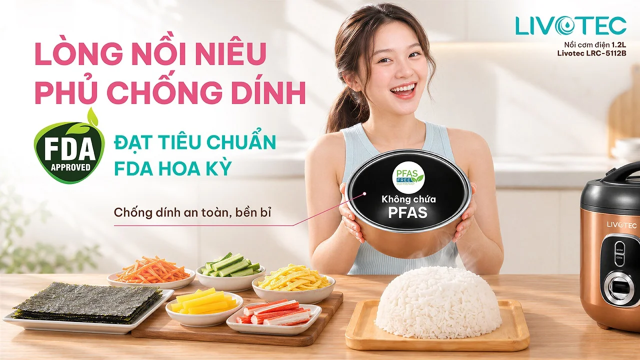 Lòng nồi Livotec LRC-5112B chống dính theo tiêu chuẩn FDA Hoa Kỳ