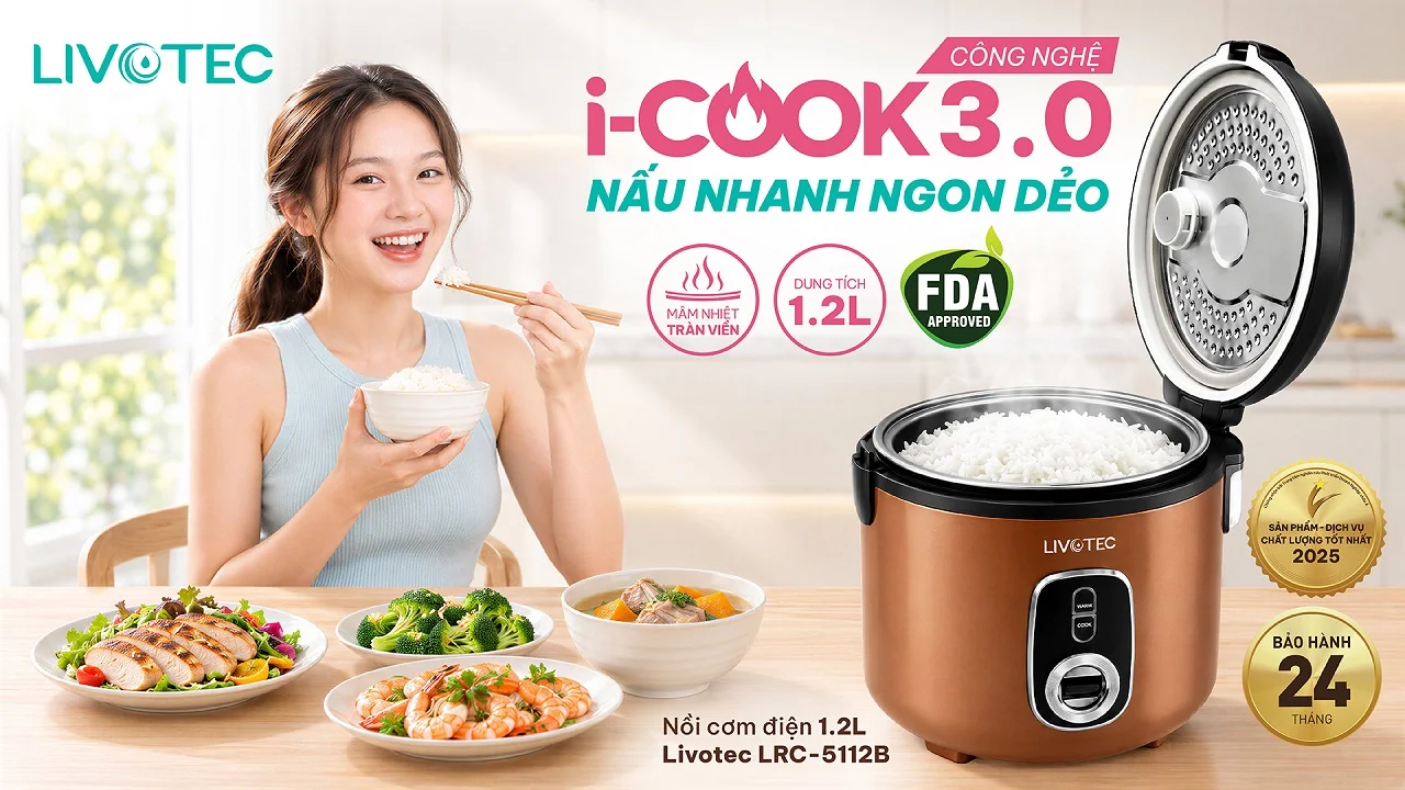 Nồi cơm điện Livotec LRC-5112B nấu nhanh ngon dẻo