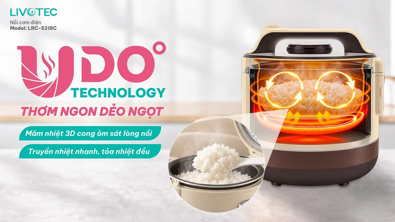 Công nghệ UDO trên nồi cơm điện Livotec LRC-5218C