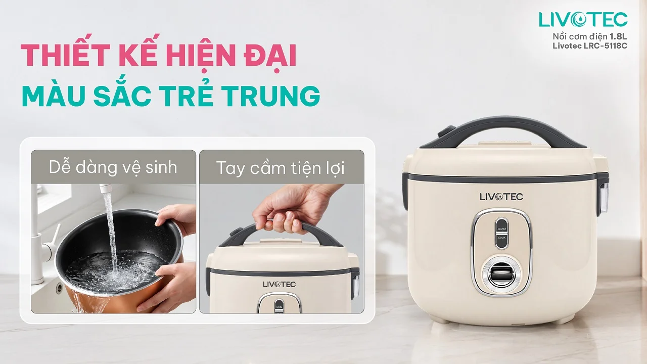Thiết kế hiện đại của nồi cơm điện Livotec LRC-5118C