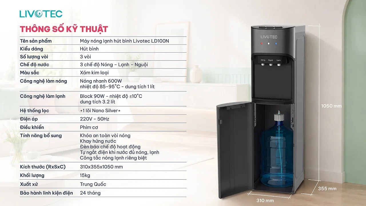 Bảng thông số kỹ thuật của cây nước nóng lạnh Livotec LD150S