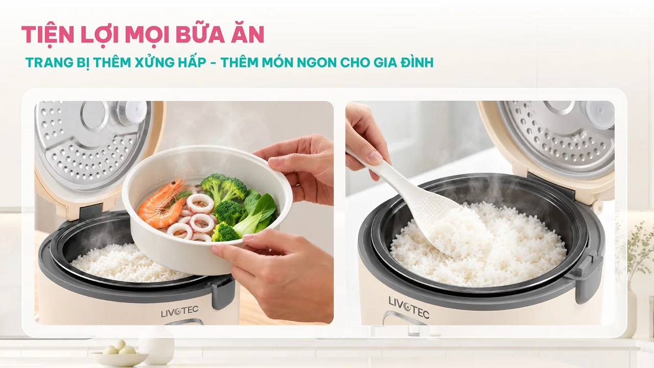Xửng hấp đa năng đi kèm nồi cơm điện Livotec LRC-5118C