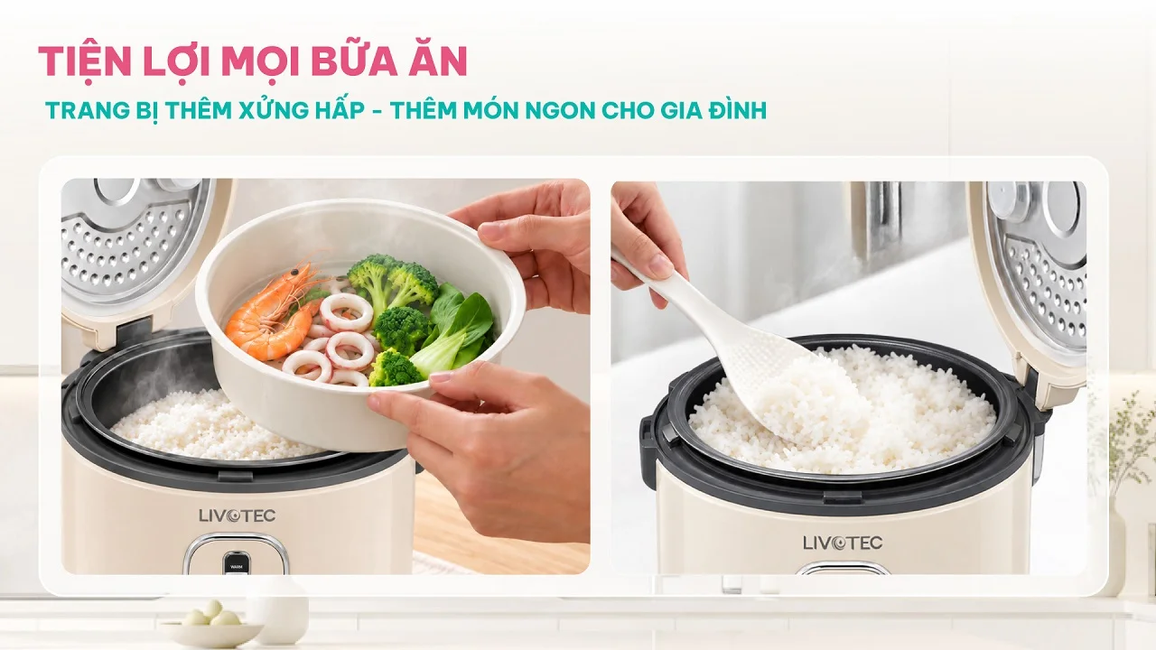 Xửng hấp đa năng đi kèm nồi cơm điện Livotec LRC-5118C