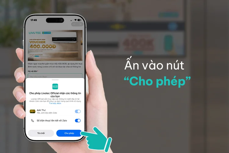 Ấn vào nút “Cho phép”