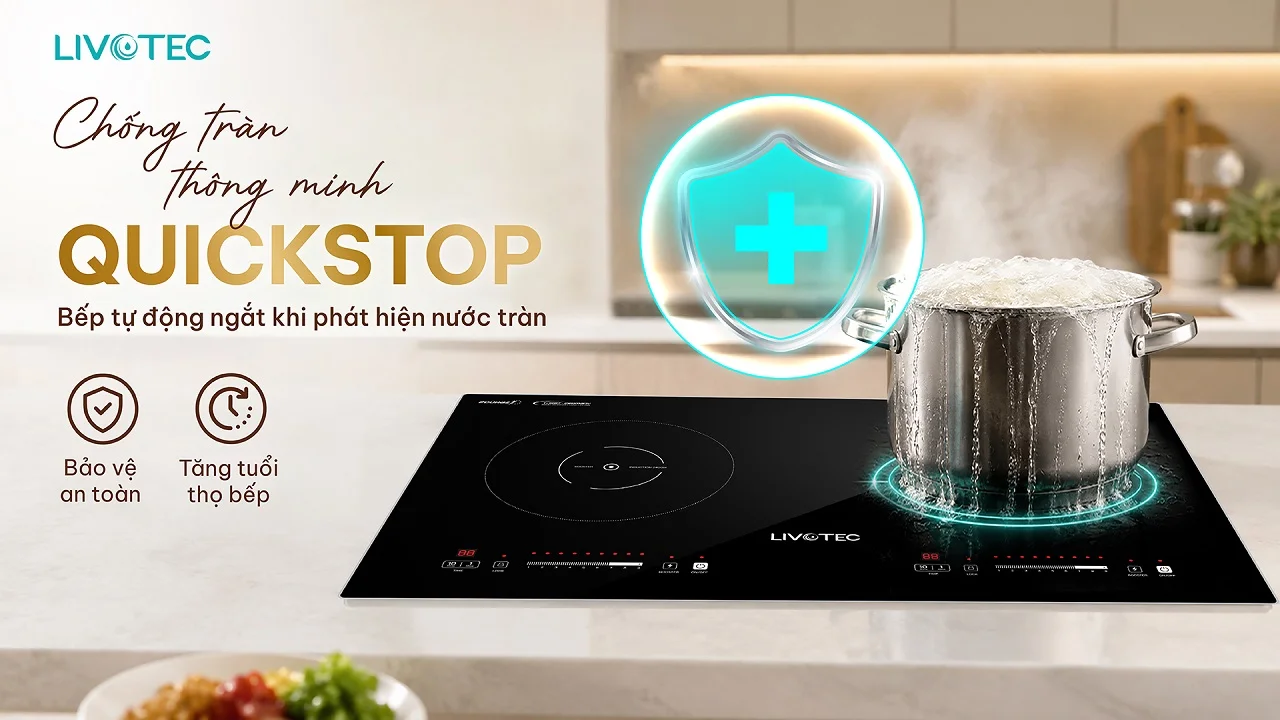Bếp từ đôi Livotec LIO-556V tích hợp QuickStop chống tràn
