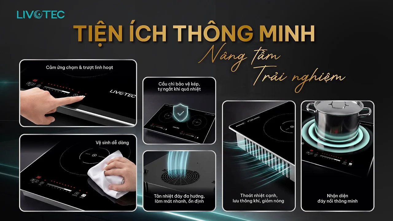 Bếp từ đôi Livotec E-smart LIO-556V mặt kính in gương sang trọng