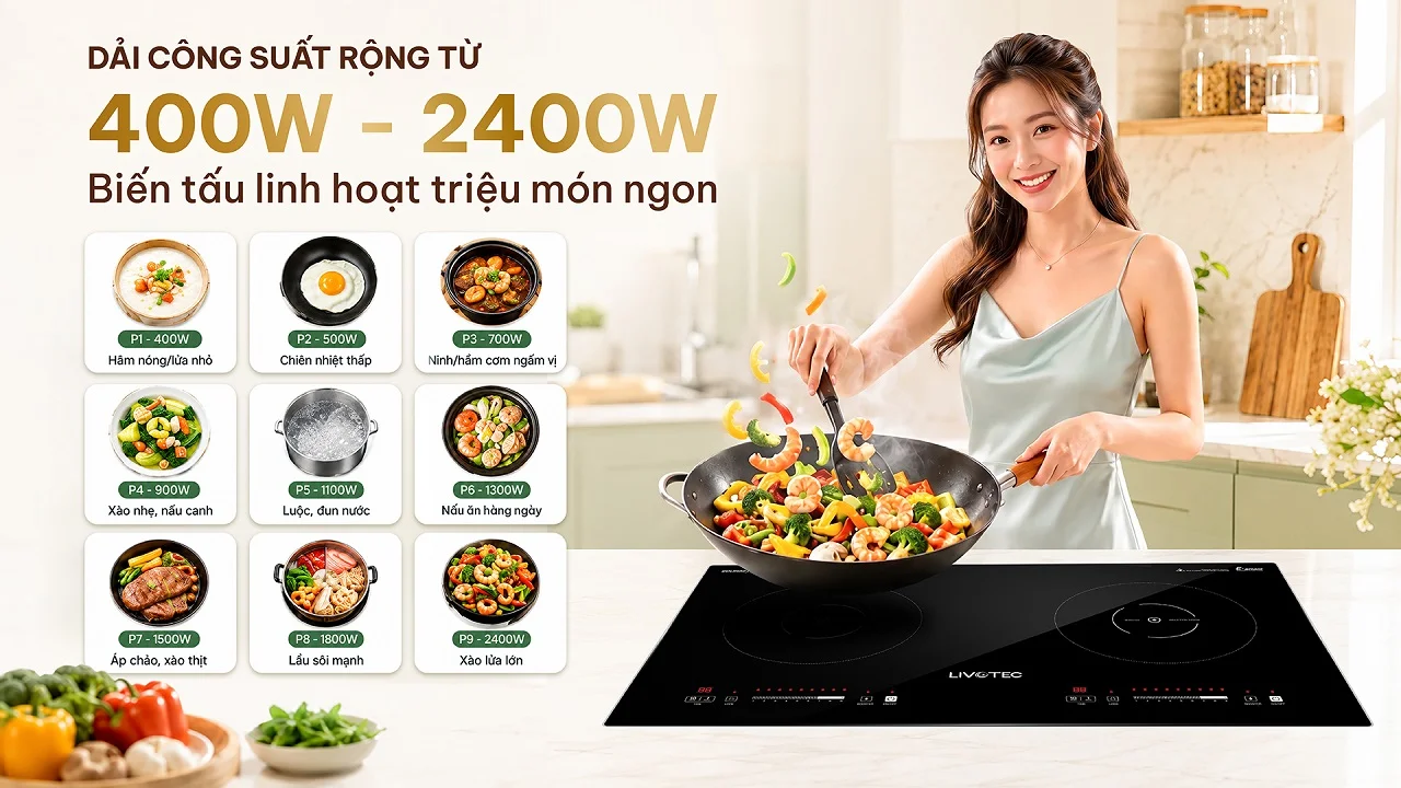 Bếp từ Livotec LIO-556V điều chỉnh 9 mức công suất từ 400W đến 2400W