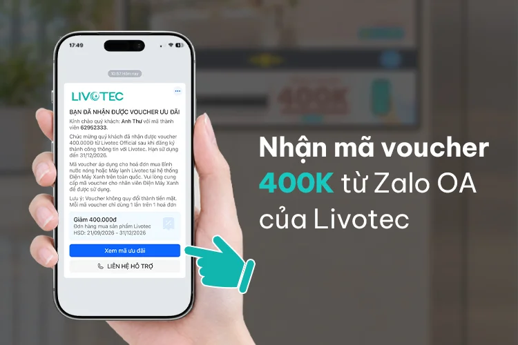 Nhận tin nhắn thông báo mã voucher từ Livotec