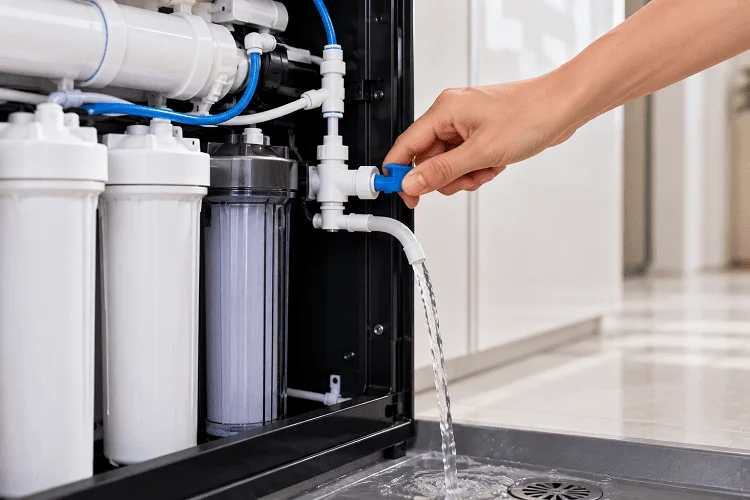 Nước thải chảy liên tục do mở van xả tay
