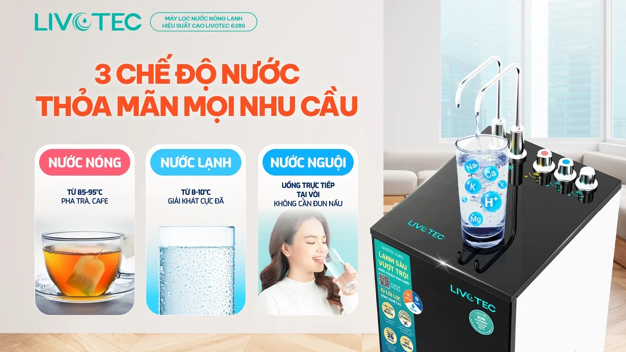 Máy lọc nước nóng lạnh Livotec 628S với 3 chế độ nước