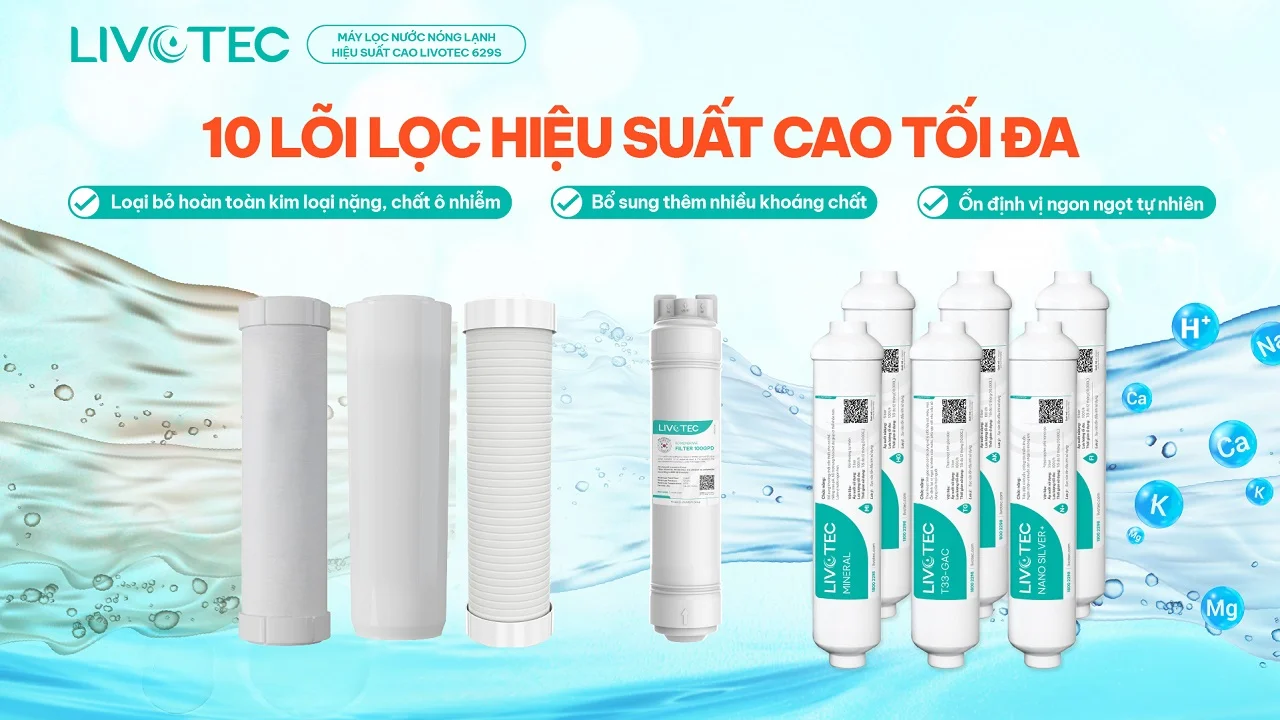Máy lọc nước nóng lạnh Livotec 629S với 10 lõi lọc công nghệ cao
