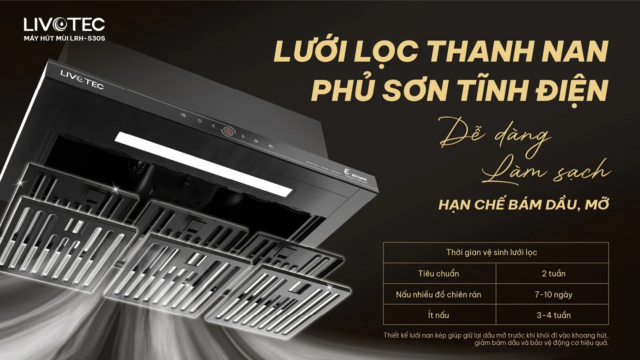 Livotec E-Smart LRH-530S lưới lọc thanh nan dễ vệ sinh