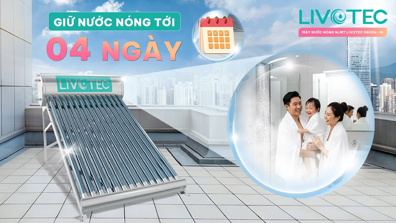 Máy nước nóng năng lượng mặt trời Livotec GBO58-14 inox giữ nóng 4 ngà