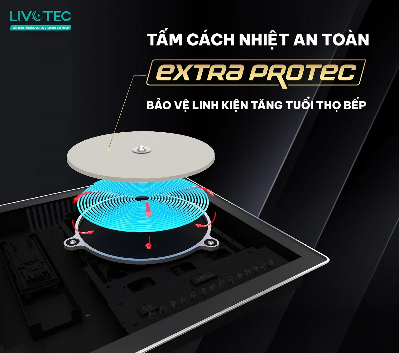 Bếp từ đôi Livotec E-smart LID-998M tấm cách nhiệt Extra Protec