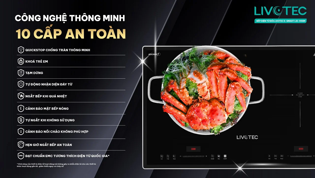 Bếp từ đôi Livotec E-smart LID-998M công nghệ thông minh 10 cấp an toàn