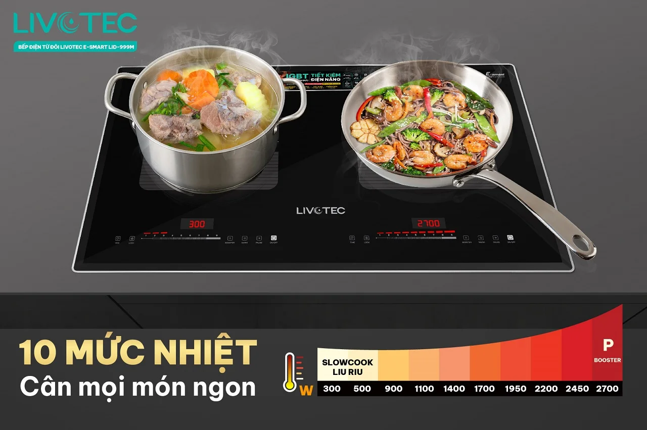 Bếp từ đôi Livotec LID-999M với 10 mức nhiệt