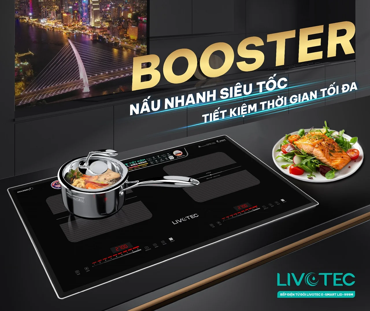 Bếp từ đôi Livotec LID-999M chế độ Booster nóng siêu tốc