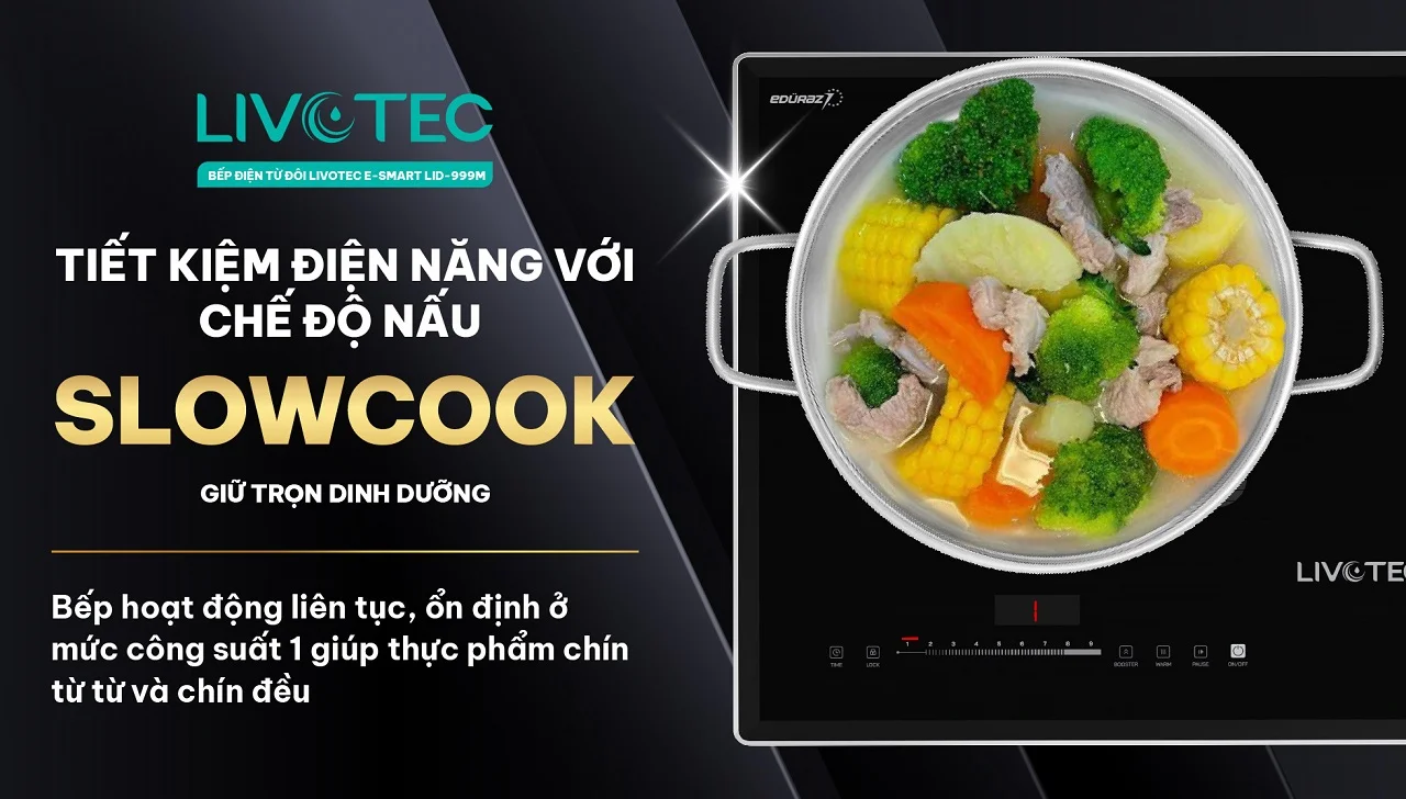Bếp từ đôi Livotec LID-999M chế độ SlowCook giữ trọn dinh dưỡng