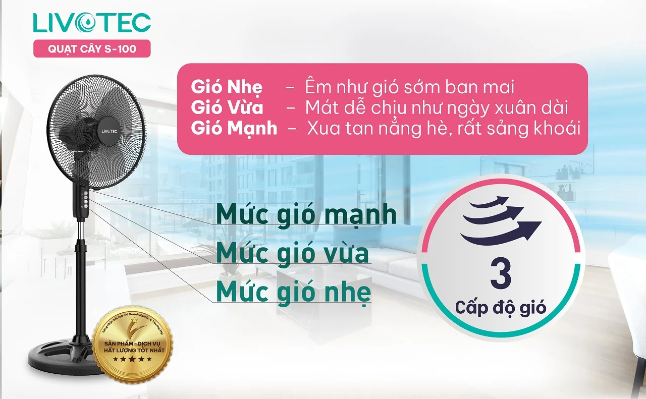 Quạt cây Livotec S-100 ba cấp độ gió linh hoạt