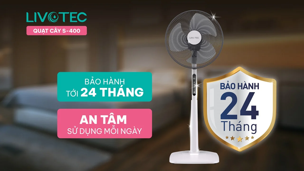 Quạt cây Livotec S-400 dễ vệ sinh bảo hành 24 tháng