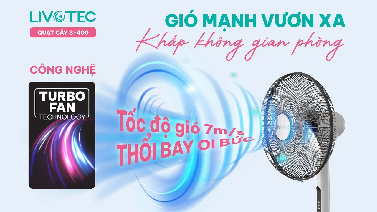 Quạt cây Livotec S-400 công nghệ Turbo Fan làm mát xa