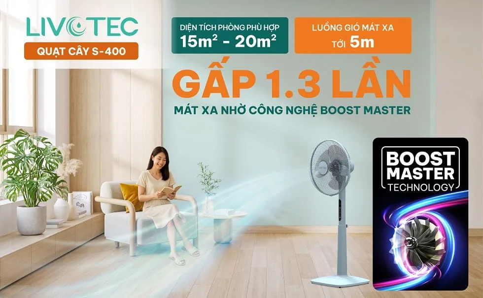 Quạt Livotec S-400M phù hợp phòng 15–20m²