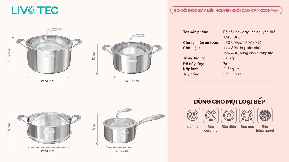 Thông số kỹ thuật của nồi Kockmax KMC-886