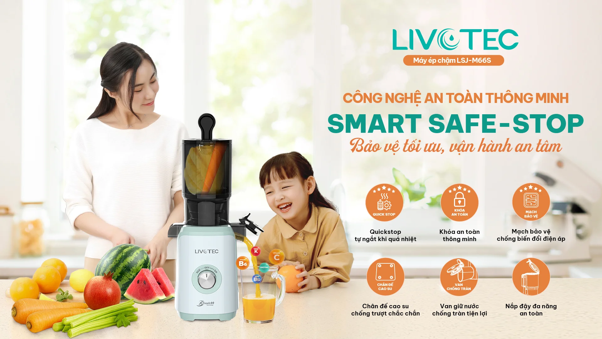 Máy ép chậm Livotec LSJ-M66S sở hữu công nghệ an toàn thông minh