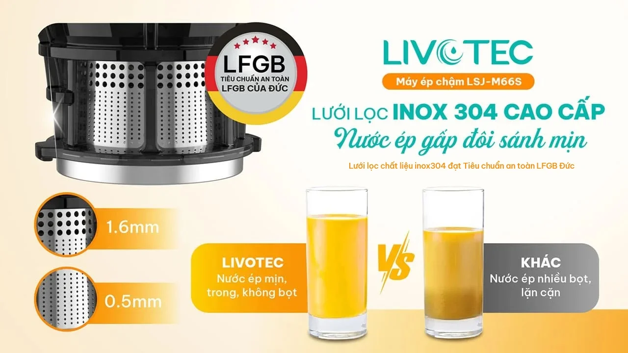 Livotec LSJ-M66S với lưới lọc Inox 304 cao cấp