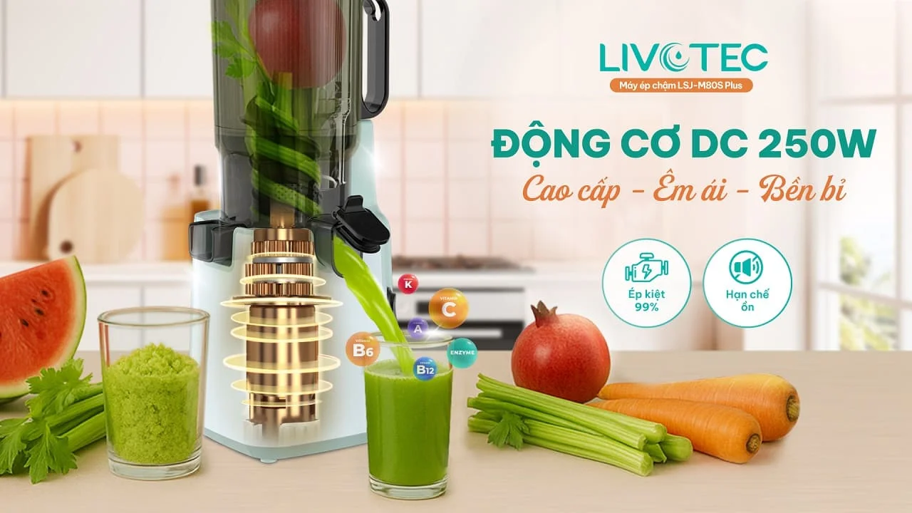 Máy ép chậm Livotec LSJ-M80S Plus có động cơ DC
