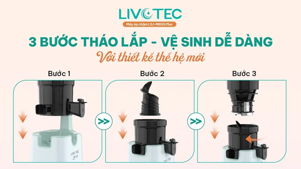 Máy ép chậm Livotec LSJ-M80S Plus tháo lắp dễ dàng với 3 bước
