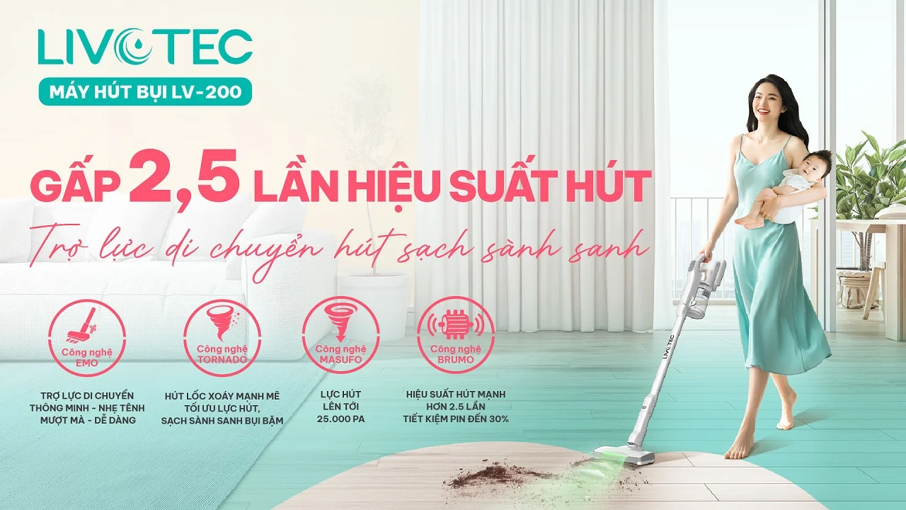 Máy hút bụi, Livotec LV-100 gấp 2.5 lần lần hiệu suất hút