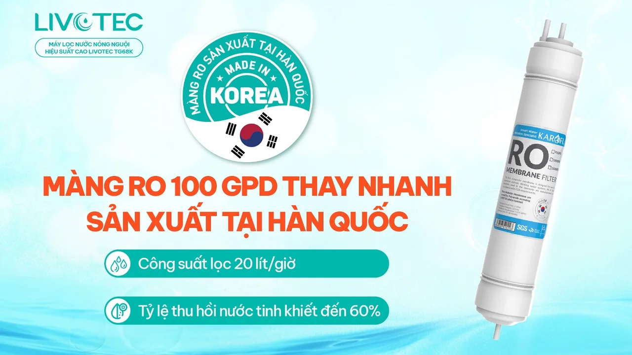 Màng RO Hàn Quốc 100 GPD trong máy Livotec TG68K