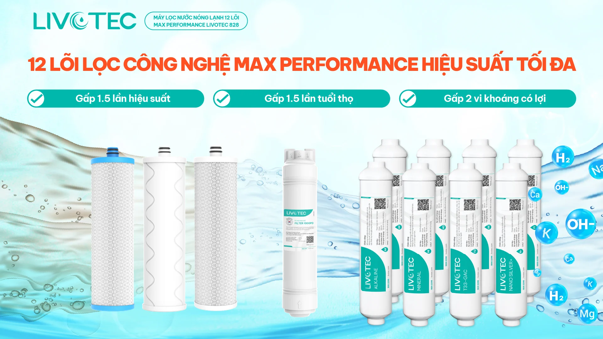 Livotec 828 hệ 12 lõi lọc Max-P lọc mạnh mẽ