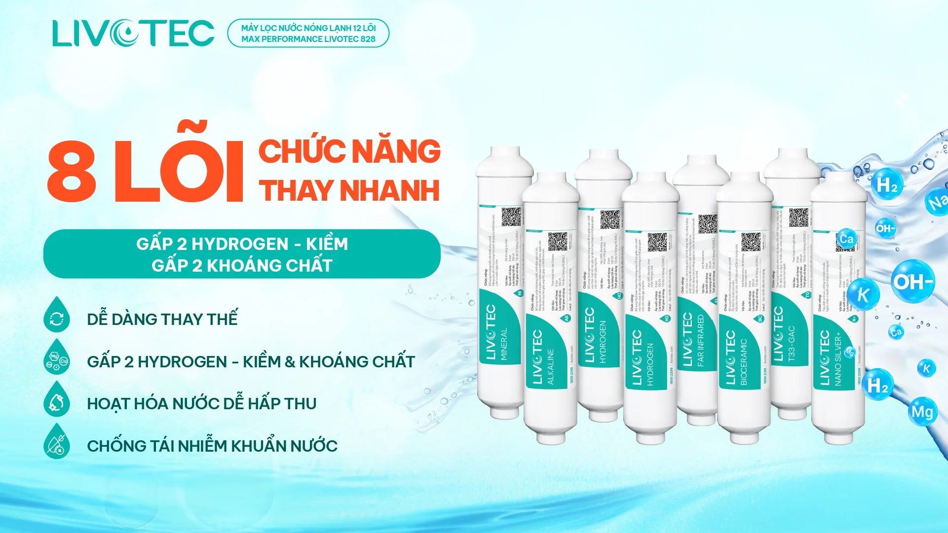 Livotec 828 8 lõi chức năng bổ sung Hydrogen và khoáng chất