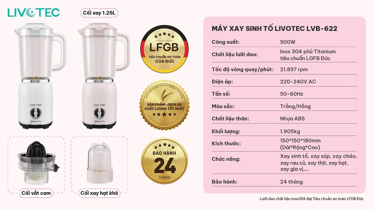 Thông số kỹ thuật Livotec LVB-622